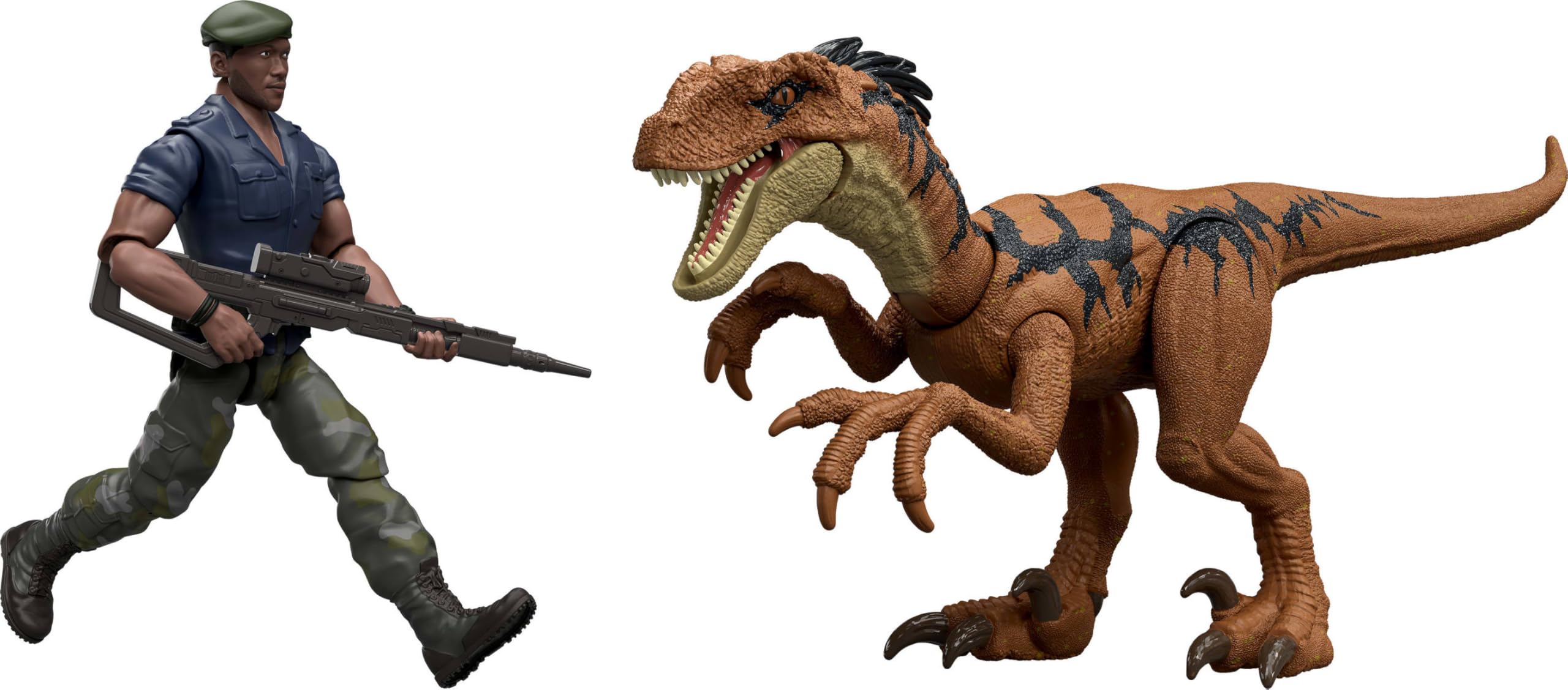 Mattel Jurassic World Rebirth Confezione di Figure Posabili Umano & Dinosauro, Duncan Kincaid & Velociraptor, Scala 3.75 Pollici Accurata al Film, Collezionabile Articolato