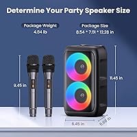 Vista 8 de Altavoz Bluetooth con 2 micrófonos inalámbricos recargables, altavoz portátil para fiesta con luces de colores, altavoces de pie compatibles