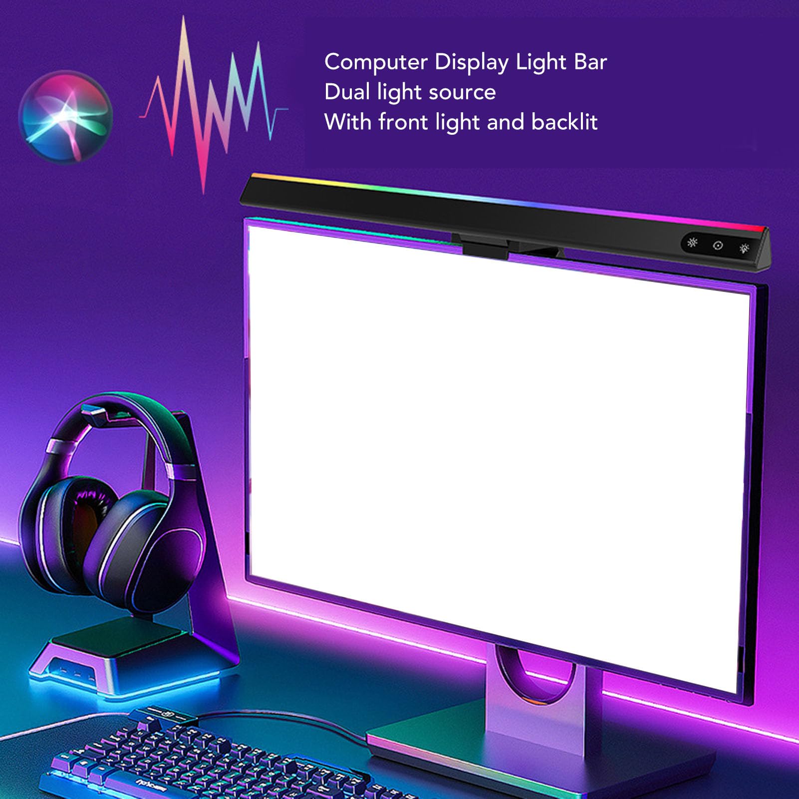 Sxhlseller Barre Lumineuse D'ordinateur RVB, Synchronisation de la Musique, Fonction Minuterie, éclairage à intensité Variable, Contrôle Tactile, Conception Antiéblouissante, Angle