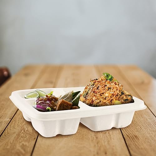 Miniatura 6 de Aakriti - Bagazo natural 100% compostable, fibra de caña de azúcar, biodegradable, resistente, sin blanquear para almuerzo, cena, platos de fiesta,