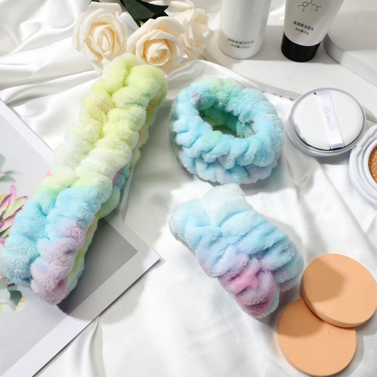 3 stuks spa-hoofdband, polsband, wasset, cosmetische hoofdband, zachte elastische haarband, koraal pluche band, draagbare waterdichte polsband, vlinderdas haarband