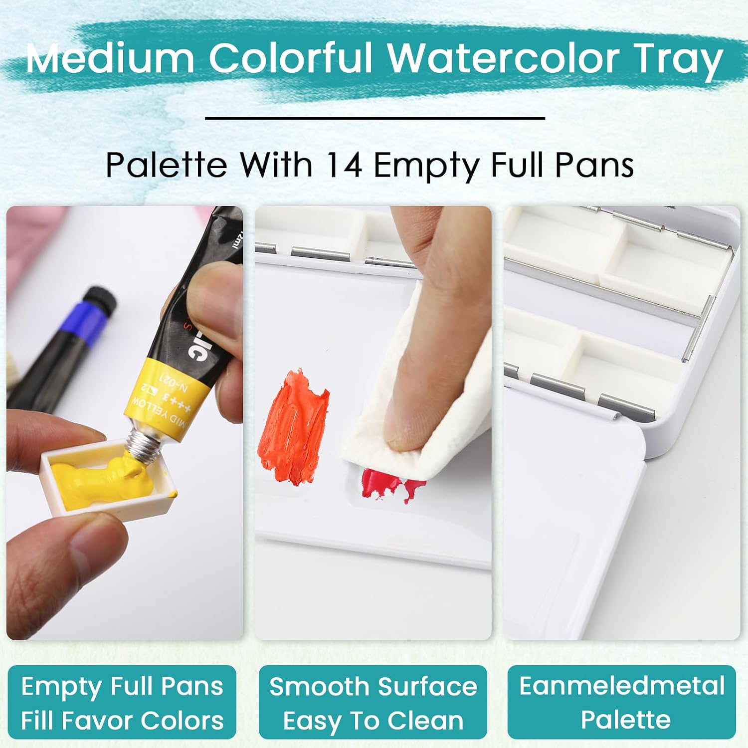 Empty Watercolor Tin Palette with 12 Full Pans, Metal Travel Watercolor Palette with Large Mixing Space, Portable Compact Empty Watercolor Palette for Plein Air & Studio Painting