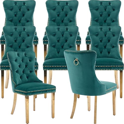 Miniatura 167 de Juego de 2 sillas de cocina y comedor de terciopelo, respaldo exterior capitoné, tapizadas en terciopelo, estructura de madera maciza (celeste, 2