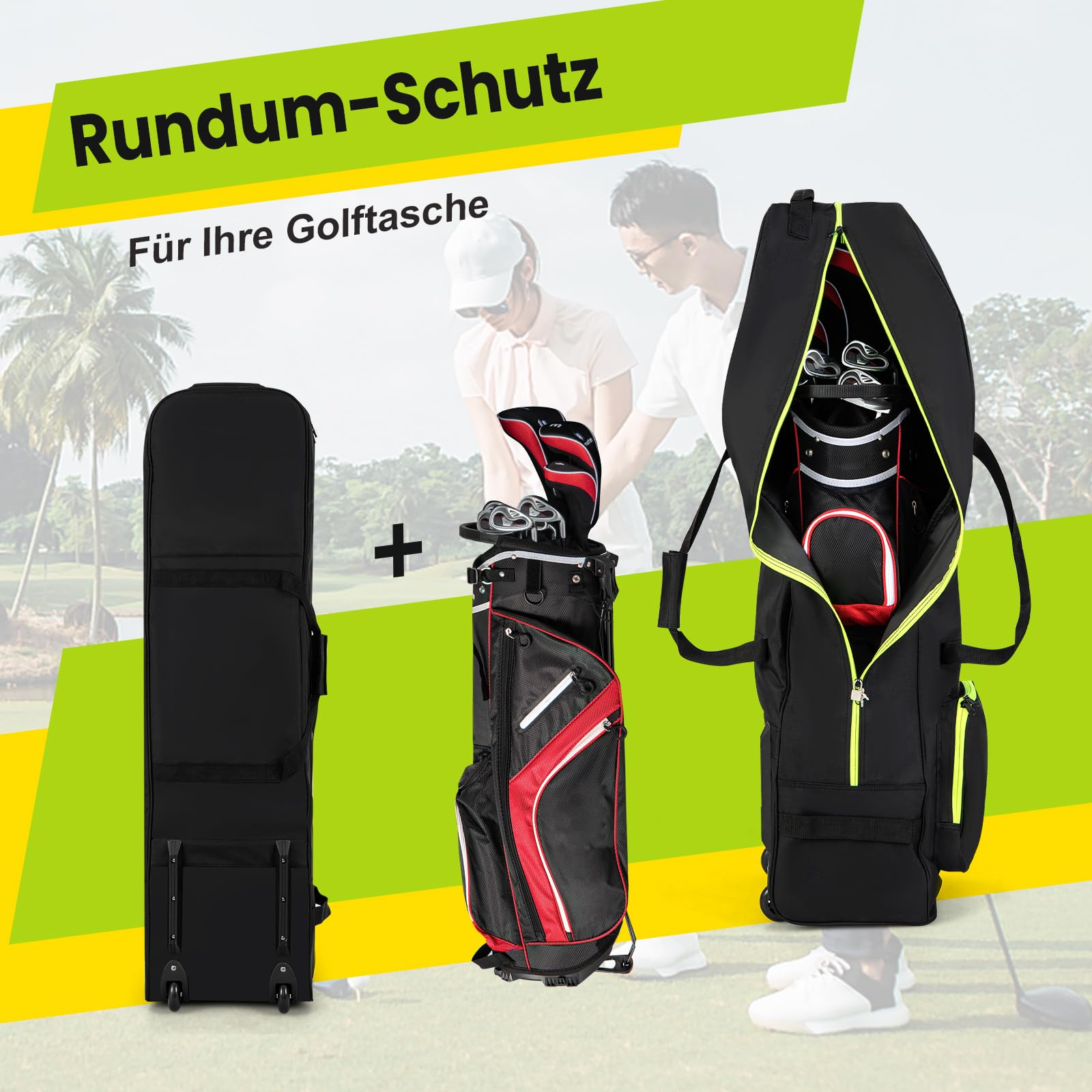 COSTWAY Golf Reisetasche mit Rädern, Golfbag faltbar für Fluglinien mit Schlüssel & Aufbewahrungstasche, Golftasche Golfschlägertasche für Reisen und Flüge