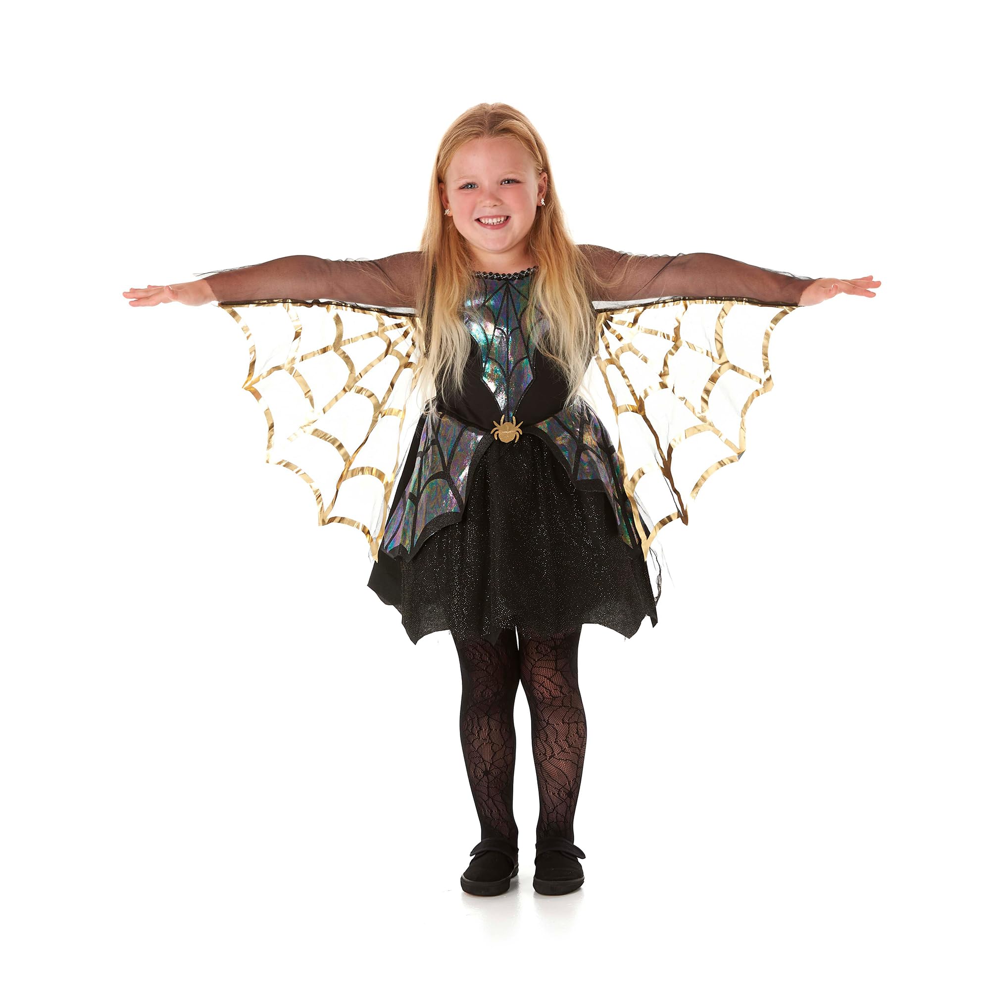 My Illusions Girls Shimmering Spider Kids Halloween Costume Iridescent Fancy Dress Child Outfit (Medium 6-8 Years)