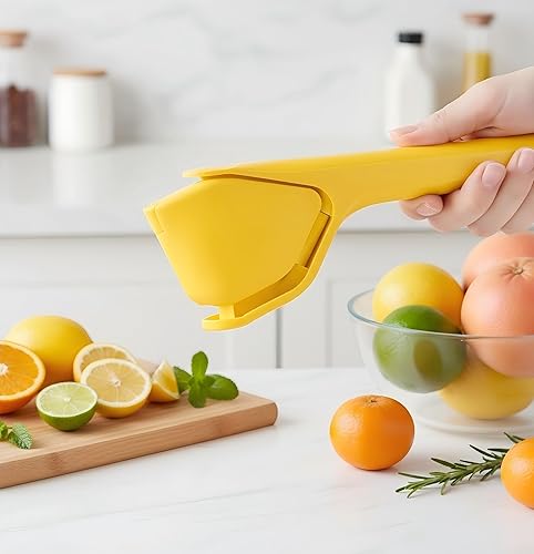 Exprimidor de limón, exprimidor de lima plano manual sin esfuerzo, prensa de mano, diseño de pliegues, explotar completamente, fácil de hacer jugo