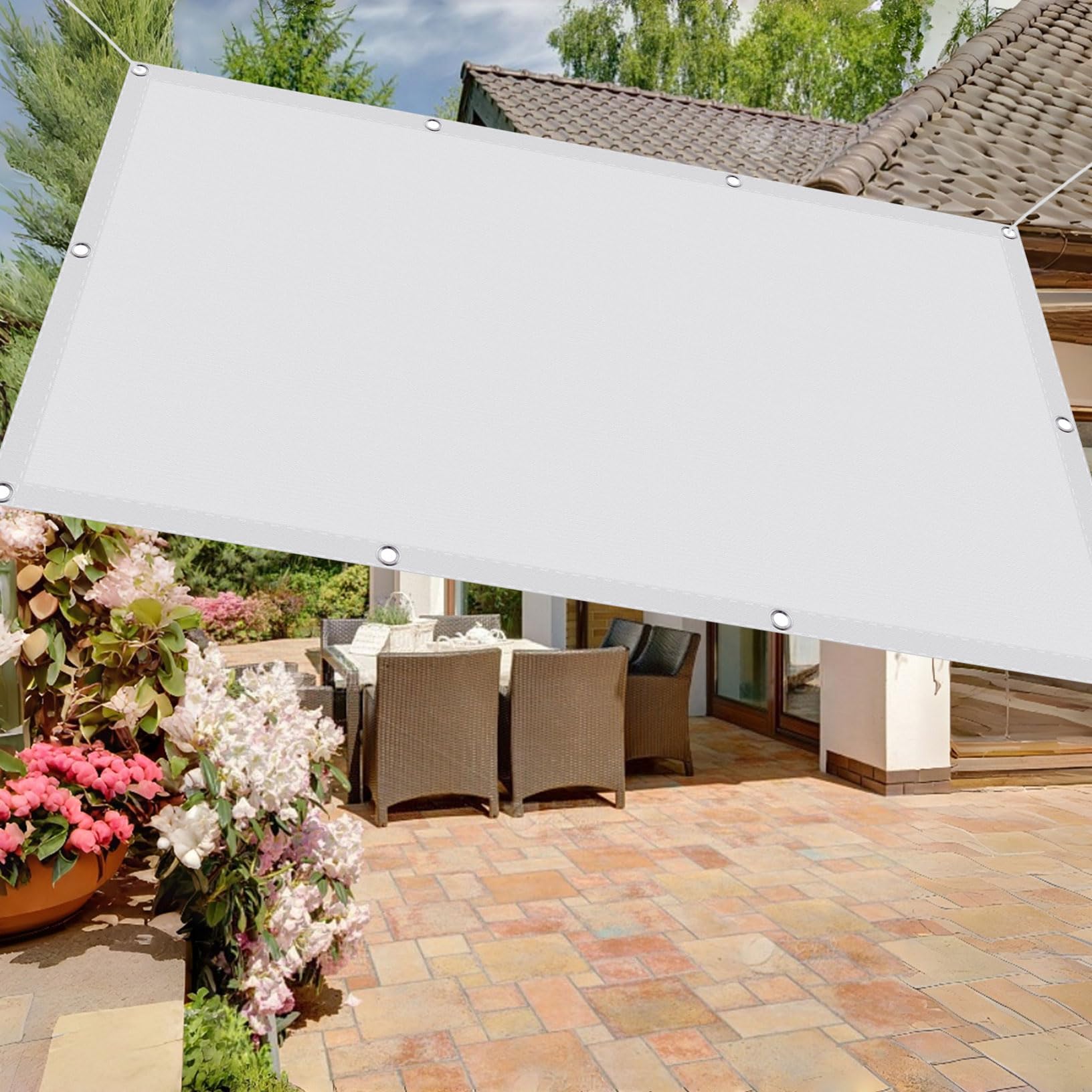 Filet d'ombrage rectangulaire blanc 250 x 360 cm anti UV et pluie pour pergola