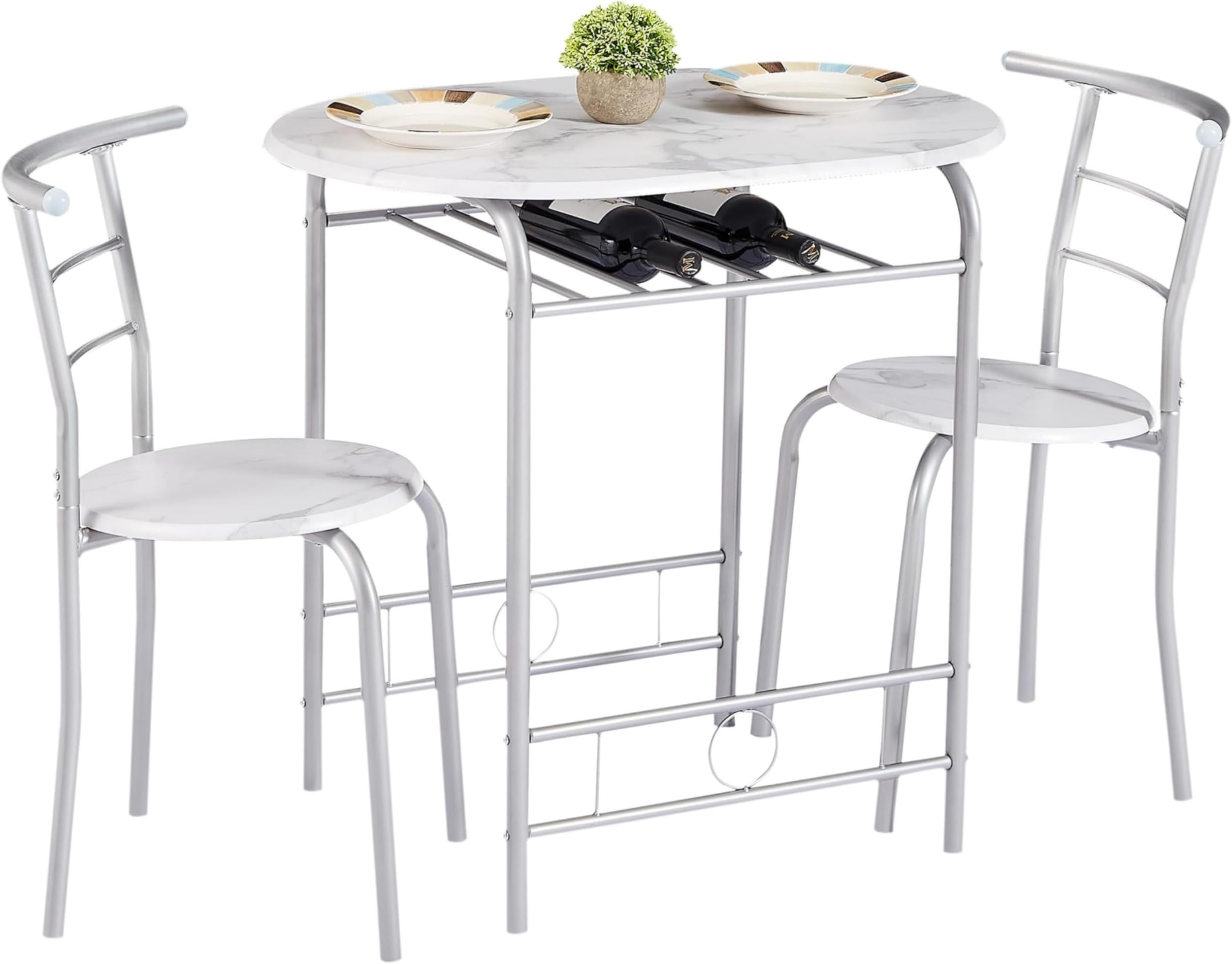 VECELO Dining Table Set, 2 Seaters, 2 Seats, 3 Piece Set (1 Table x 1, Chair x 2), White, Width 31.5 x Depth 20.9 x Height 29.9 inches (80 x 53 x 76 cm), Scandinavian Stylish, Dining Table, Wooden,