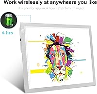 Vista 2 de Caja de trazado de luz LitEnergy con batería recargable, ultradelgada, ajustable, con alimentación USB, luz LED Artcraft, tamaño A4, para dibujo