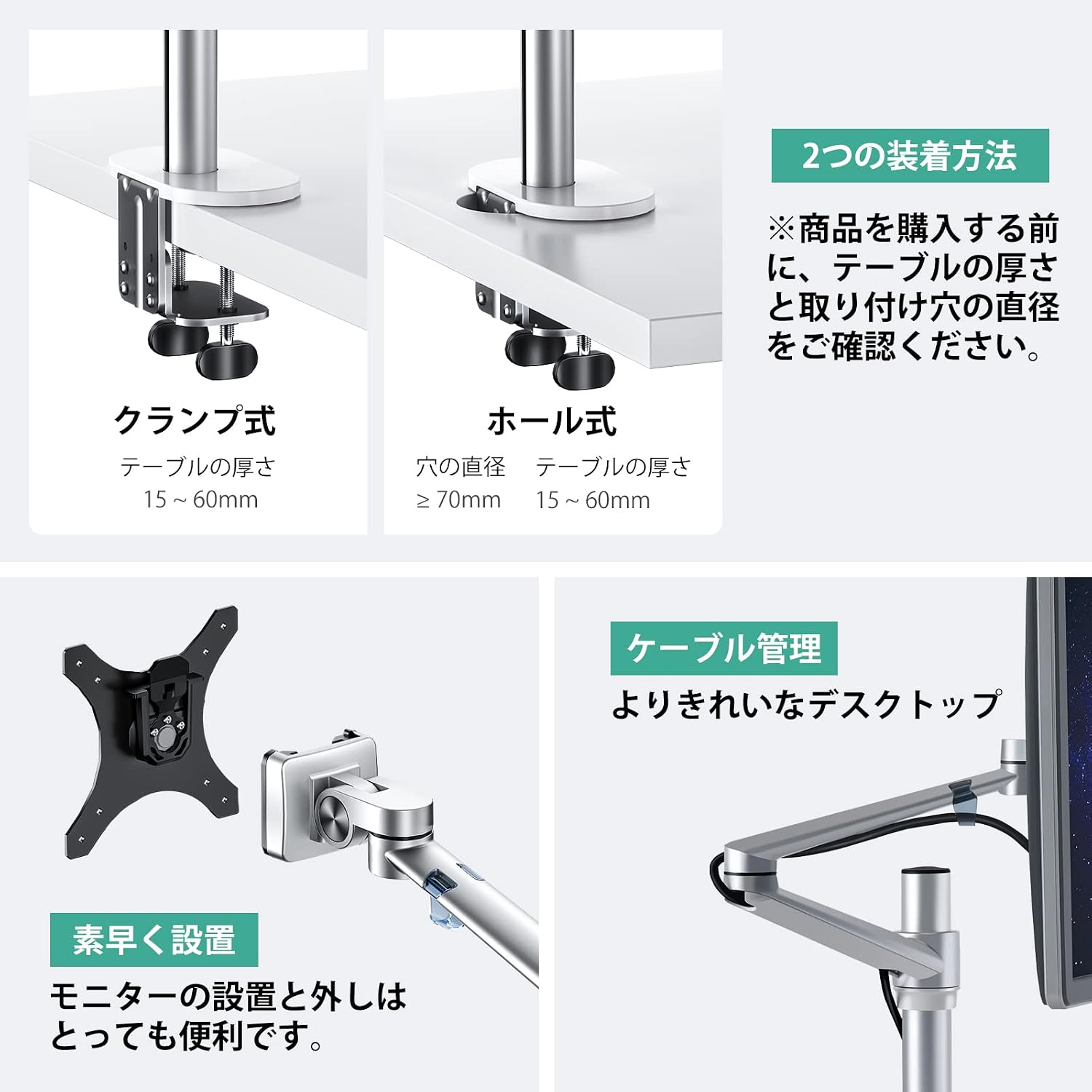 Illustration of clamp and grommet mounting options
