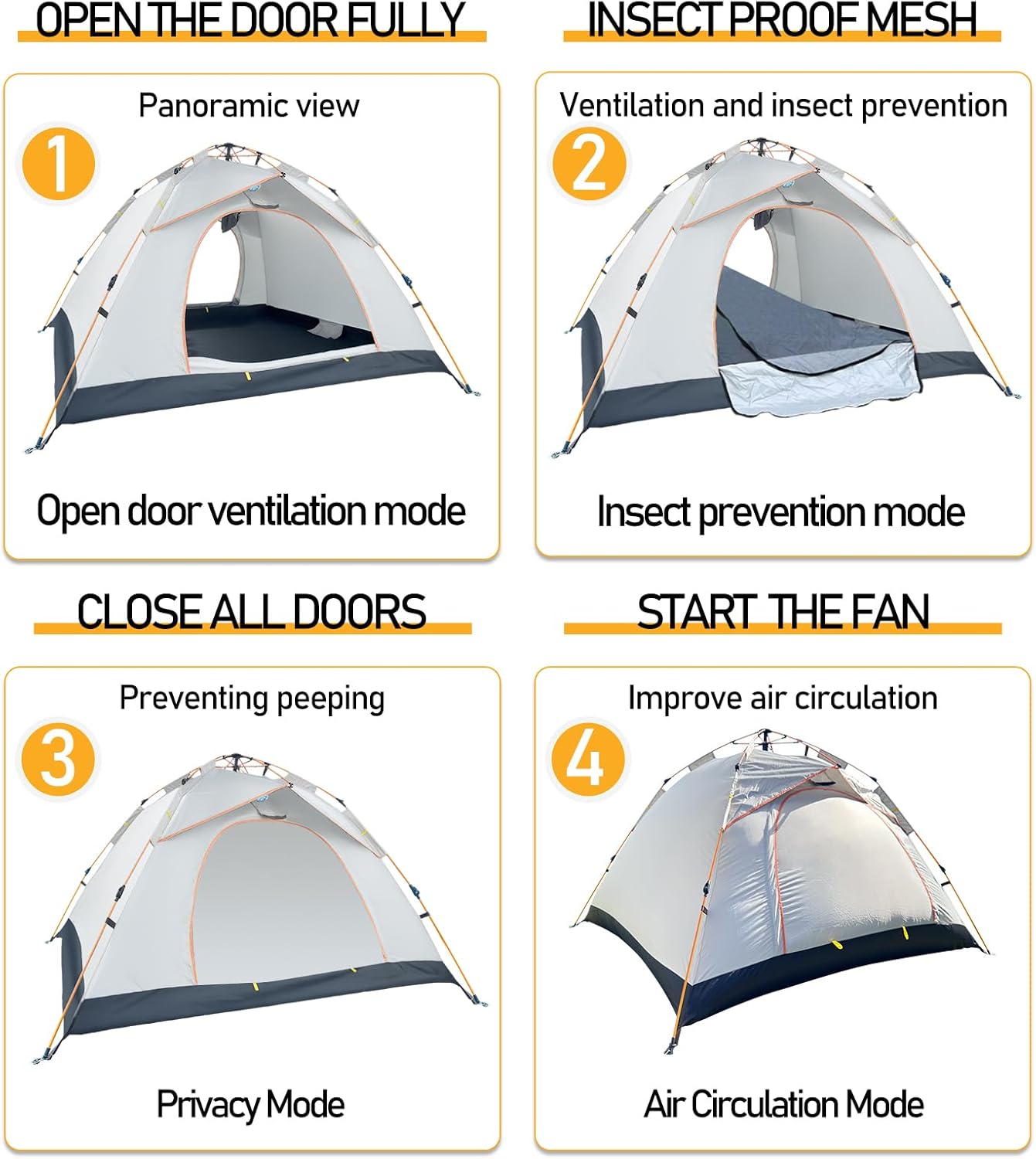 Instant Pop Up Tent for Camping - 2-3 Person Waterproof Tent with Air Circulation Fan, UPF 50+ Sun Protection, 60-Second Setup for Family and Backpacking