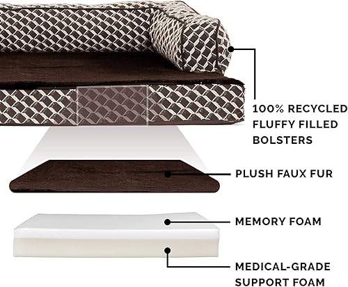 Miniatura 3 de Furhaven - Cama de espuma viscoelástica para perro, cómodo sofá de felpa y decoración estilo sofá con funda extraíble y lavable, color marrón