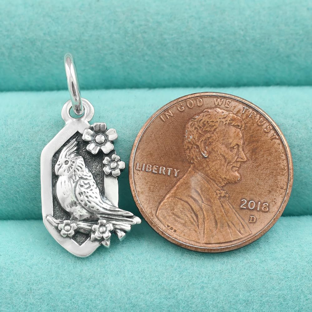 925 Sterling Silver 3D Parrot Pendant Cockatoo Bird Charm Pet Tropical For Necklace European Bracelets