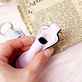 Pengxiaomei 3 Pcs Marble Chapsticks Holder Keychain for Lipstick, Stocking Stuffers for Teen Girls Women Lip Balm Gloss Holder Keychain, Small Christmas Gifts for Women(Pink, Blue, Grey)