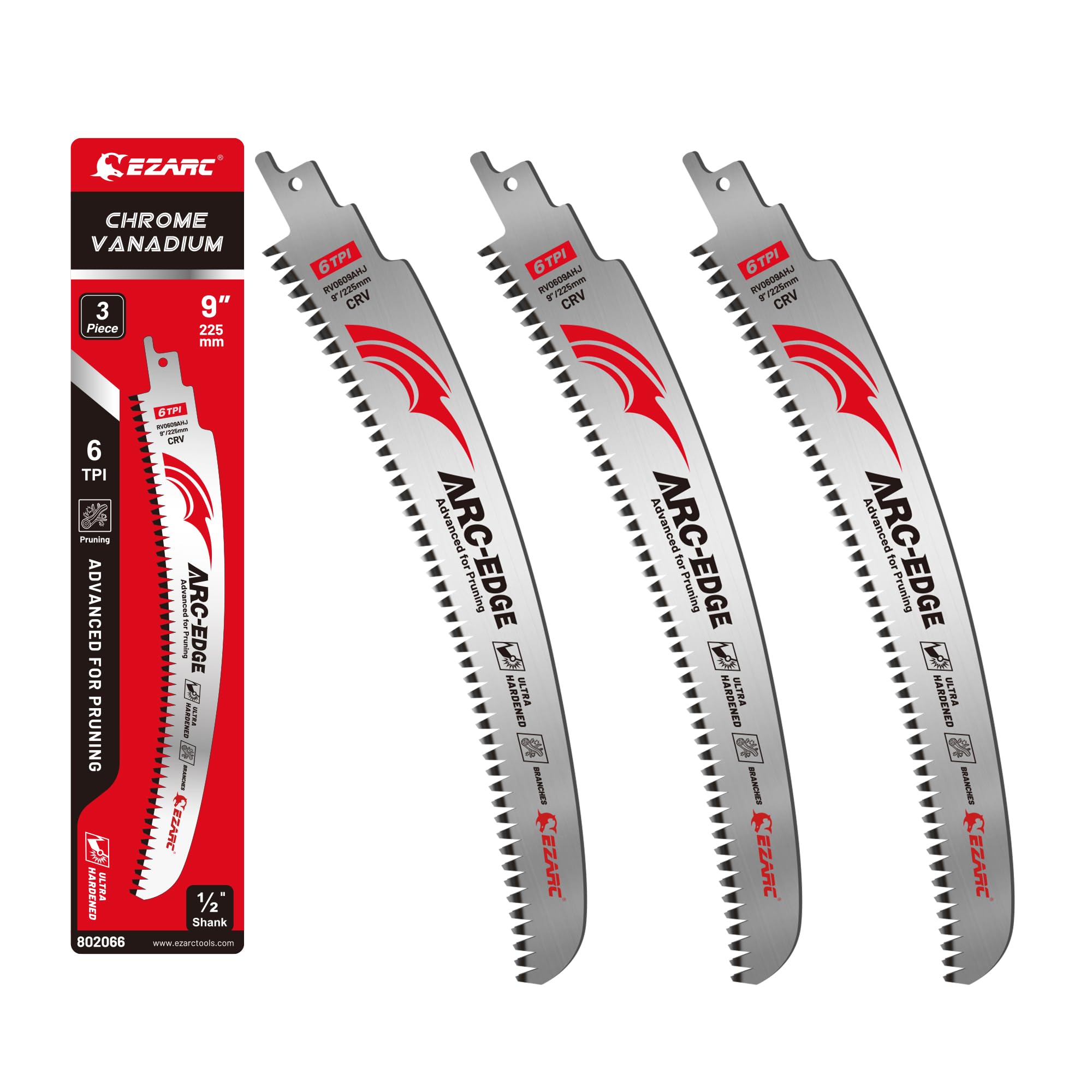 ezarc japanese teeth reciprocating saw blade 9 inch, arc edge wood pruning saw blades 6tpi for tree trimming, wood cutting, 3 pieces