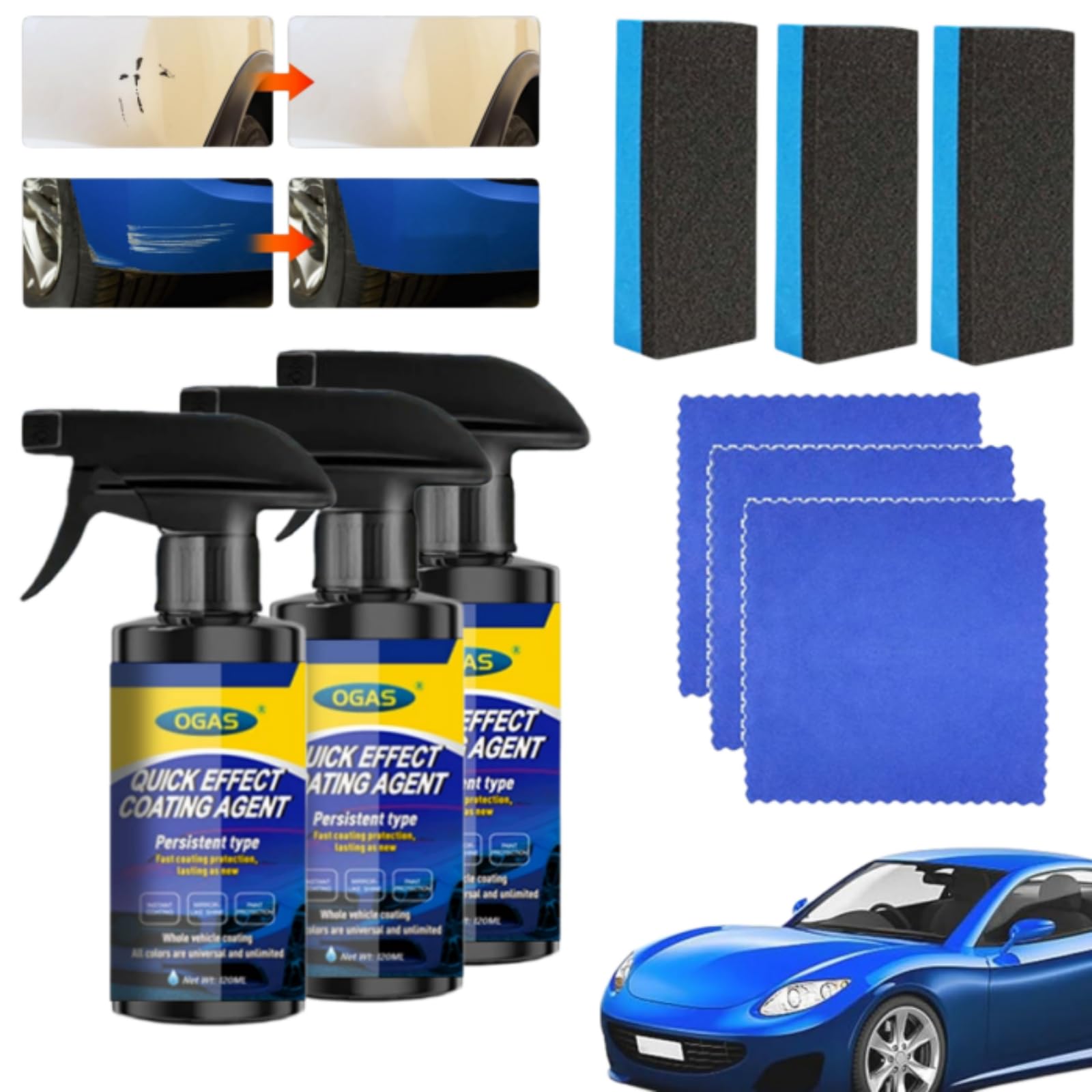sopami spray auto,sopami quick effect coating agent,3in1 Auto Beschichtungs, Nano Schutz Lack Versiegelung Spray, Schnell Glanz & Kratzer Reparatur für Auto, Motorrad