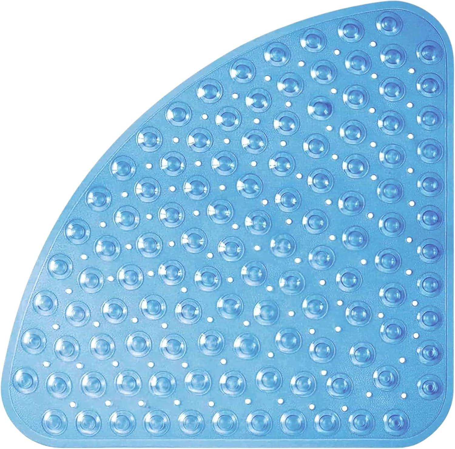 Corner Shower Mat Non Slip Anti Mould, 54x54cm Curved Shower Mats for Inside Shower, Anti-Slip Bath Mat with Suction Cup, Drain Holes, Machine Washable, Ideal for the Elderly and Children (Blue)