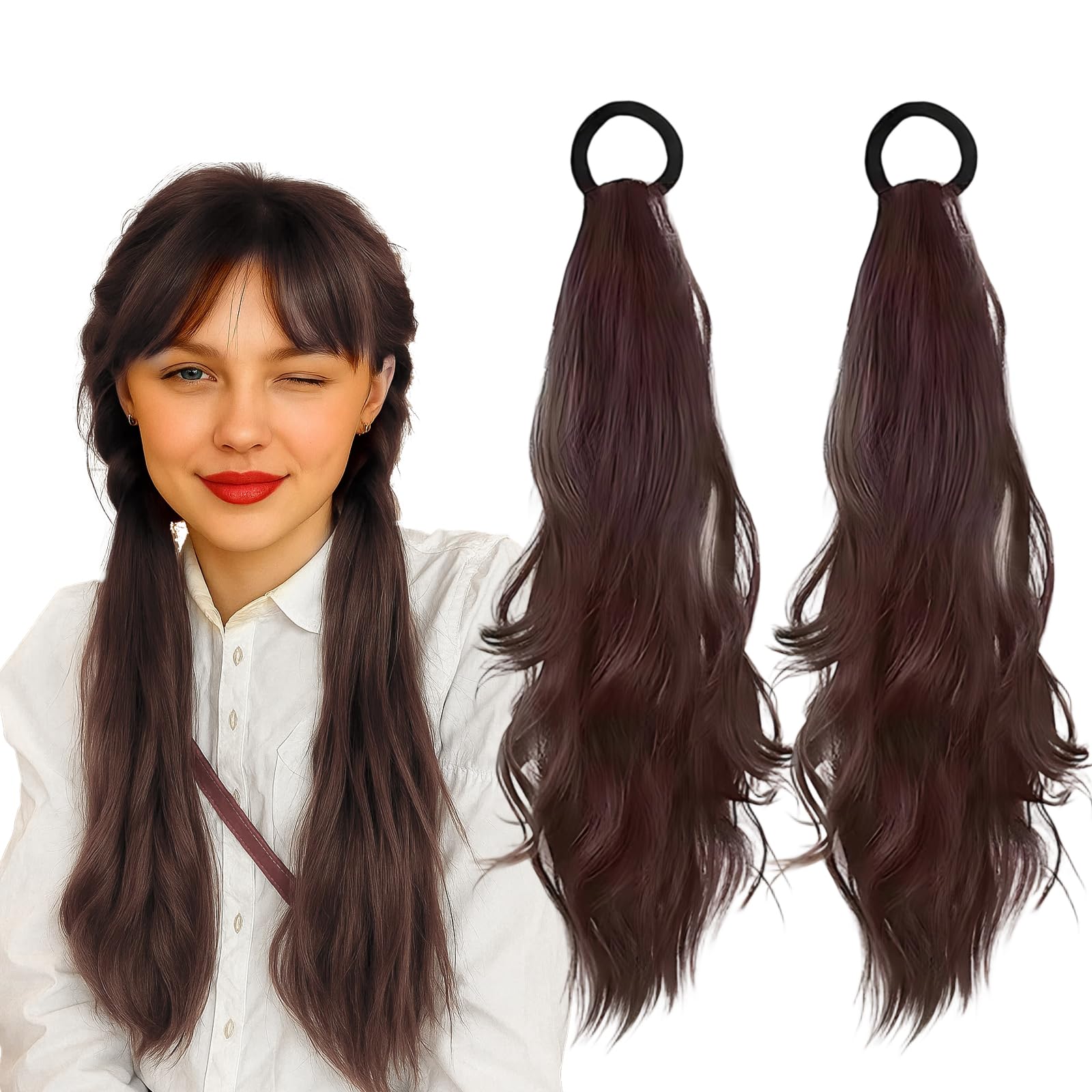 Dark Brown Human Hair 2 Piece Ponytail Extension Set, Perfect for Daily Style and Special Occasions, High-Quality Ponyta