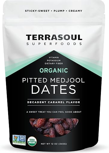 Terrasoul Superfoods Organic Pitted Medjool Dates, 12oz - Pits Removed | Soft Chewy Texture | Sweet Caramel Taste