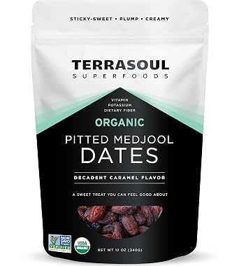 Terrasoul Superfoods Organic Pitted Medjool Dates, 12oz - Pits Removed | Soft Chewy Texture | Sweet Caramel Taste