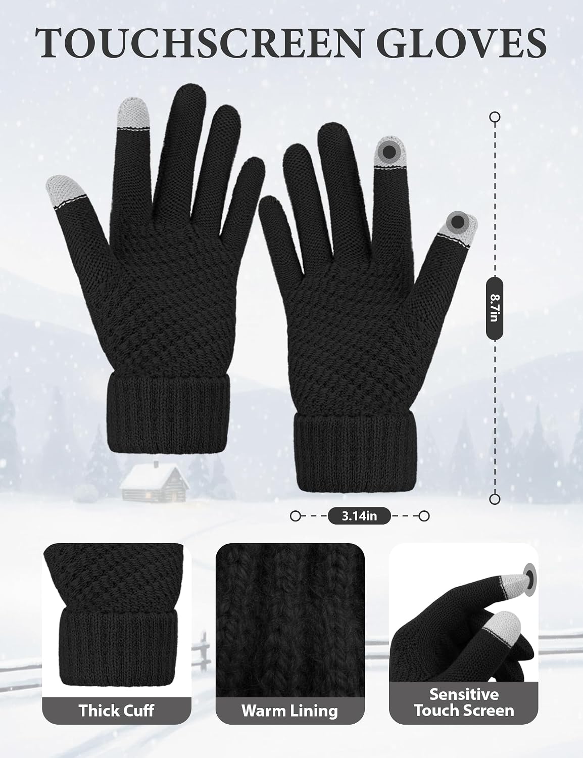 LOROME Winter Beanie Hat Scarf Gloves Set with Ear Muffs Warmer for Women