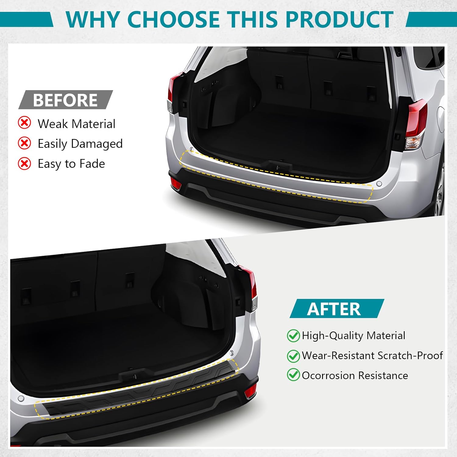 Rear Bumper Protector Cover for Subaru Forester 2019-2024 & Forester Wilderness 2025 Accessories, Factory OEM Style Rear Bumper Guard Trunk Door Sill Protector Strip for Subaru Forester E771SSJ000
