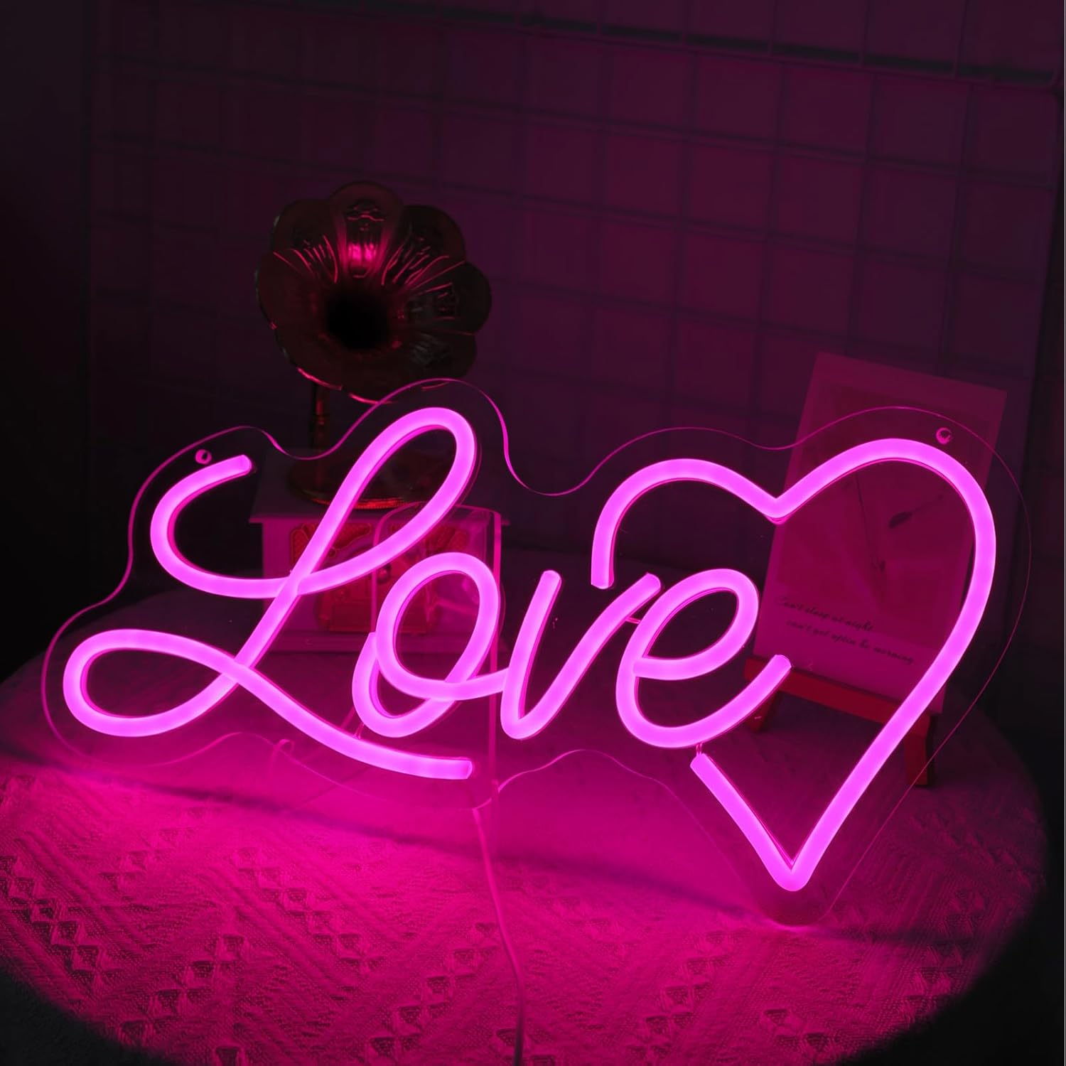 ENUOLI LOVE Neon Sign, Luminous Love Neon Signs for Room Wall, USB Powered Love Sign, Dimmable Pink Heart Neon Signs for Bedroom, Home, Wedding Wall, Pink Valentine's Day Neon Wall Signs