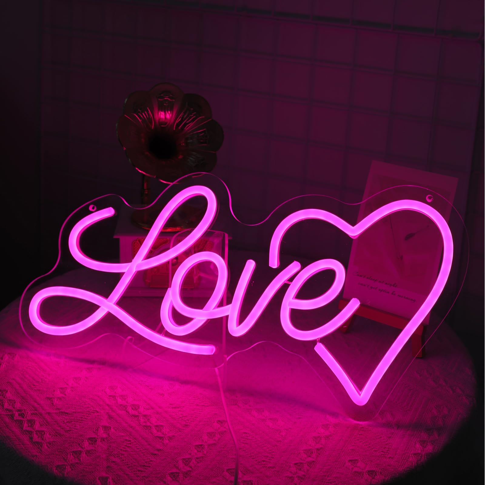ENUOLI Insegna al neon Love, Illuminazione al neon per parete, Alimentazione USB, Cartello d'amore dimmerabile, Cuore Rosa, Decorazione per camera da letto, Casa, Matrimonio, Parete