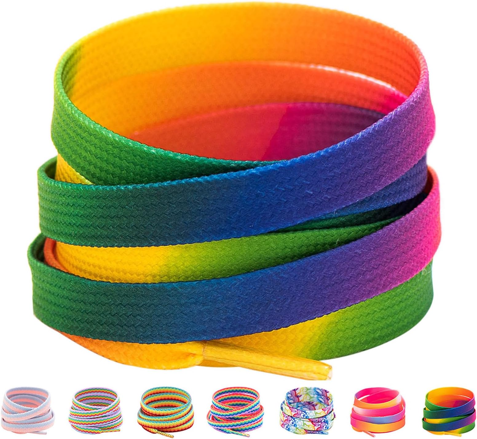Booyckiy flat cocorful fashion sneakers shoe laces, 8mm wide rainbow shoe laces