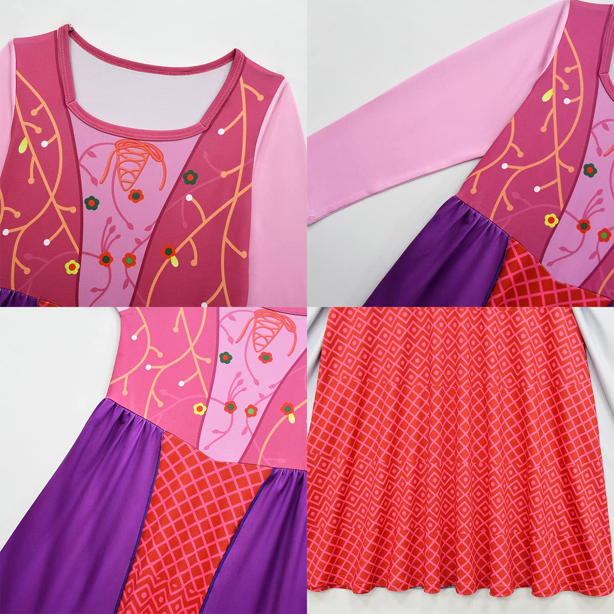 IMEKIS Disfraz de Bruja del Diablo de Halloween para Niñas Winifred Sarah Mary Vestido de Cosplay Elegante Princesa Vestido de Reina Malvada con Capa de Cumpleaños Traje de Fiesta de Carnaval