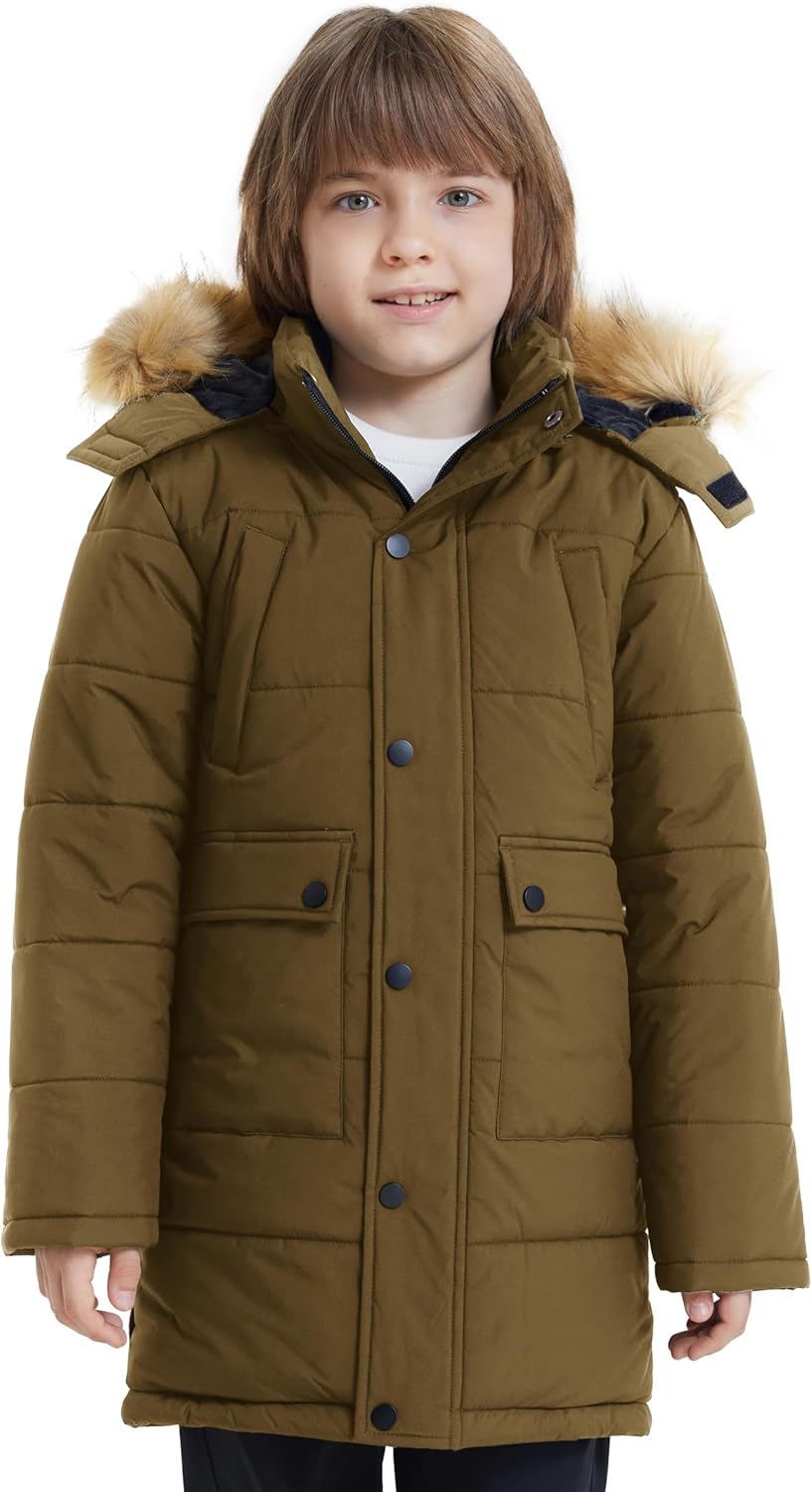 wantdo Boys' Winter Coat Long Puffer Jacket Warm Parka with Removeable Faux Fur Hood - Image 2