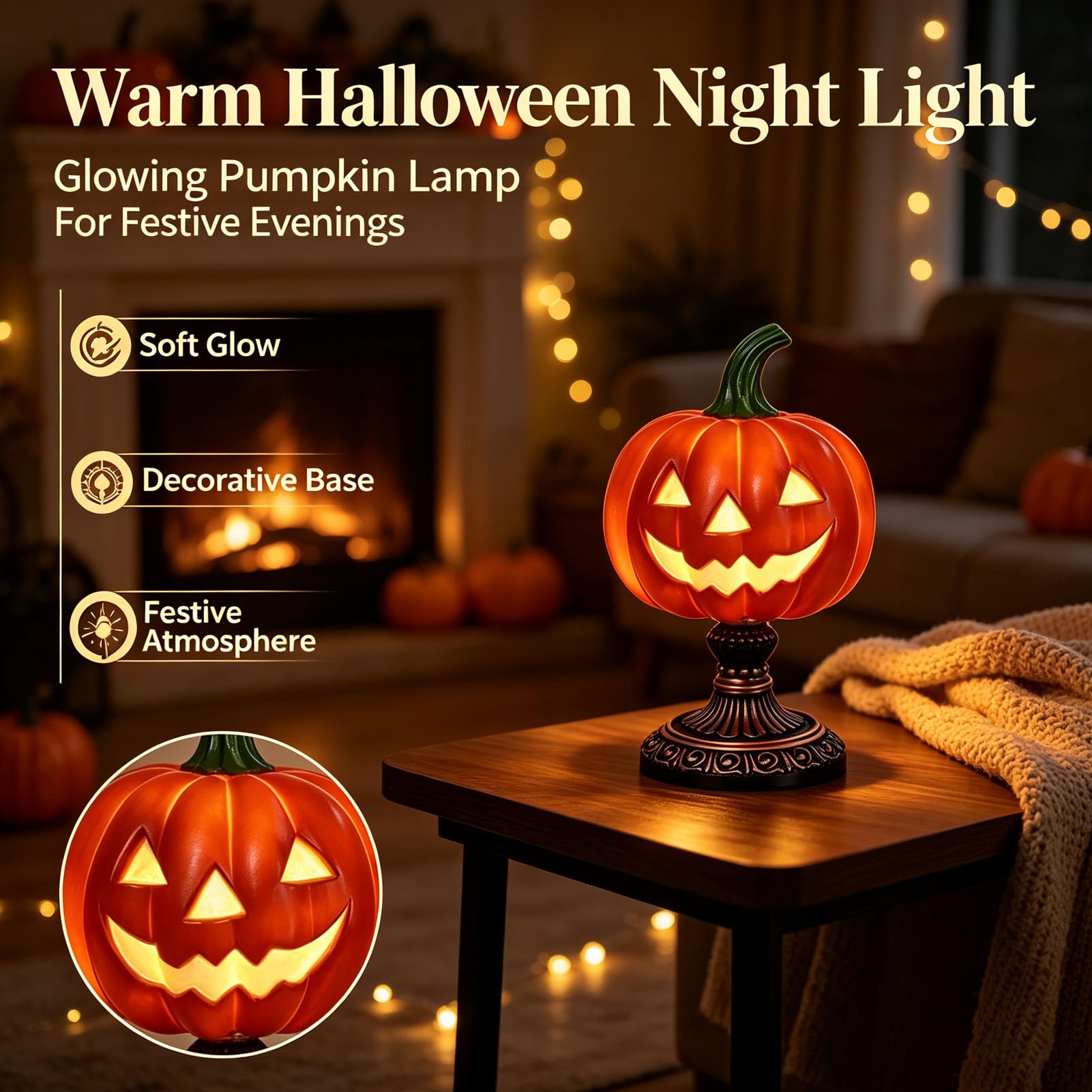 Lampa stołowa z motywem dyni na Halloween, zasilana przez USB lampka nocna LED