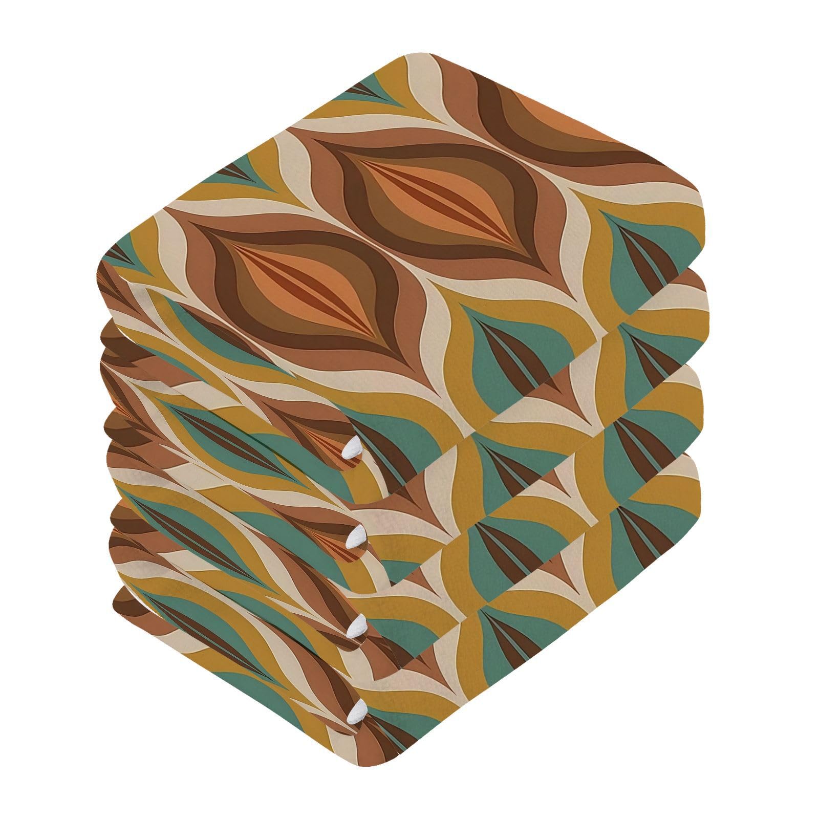 YANENDIE 1970s Boho Pattern Washcloths Towels, Highly Absorbent and Soft Cotton Face Cloths, 6 Pack Quick Dry Wash Cloths - 12 X 12 Inches