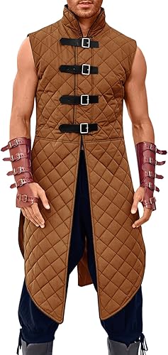 Runcati Chaleco acolchado Gambeson sin mangas Aketon Armor Medieval Knight Surcoat Halloween LARP vestido de disfraz