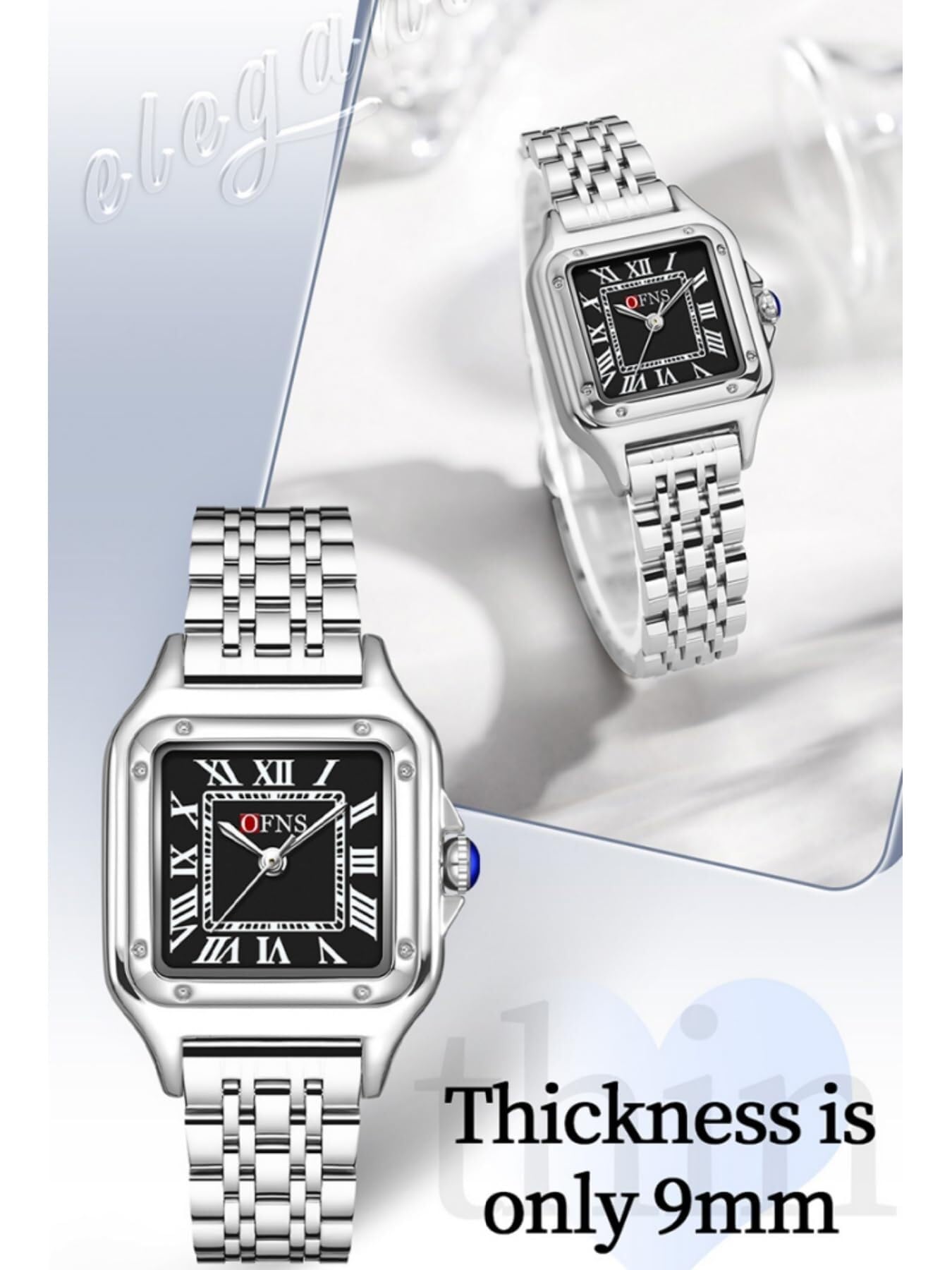 Montre carrée classique à quartz analogique facile à lire pour femme avec bracelet d'extension en acier inoxydable, cadran romain pour homme et femme