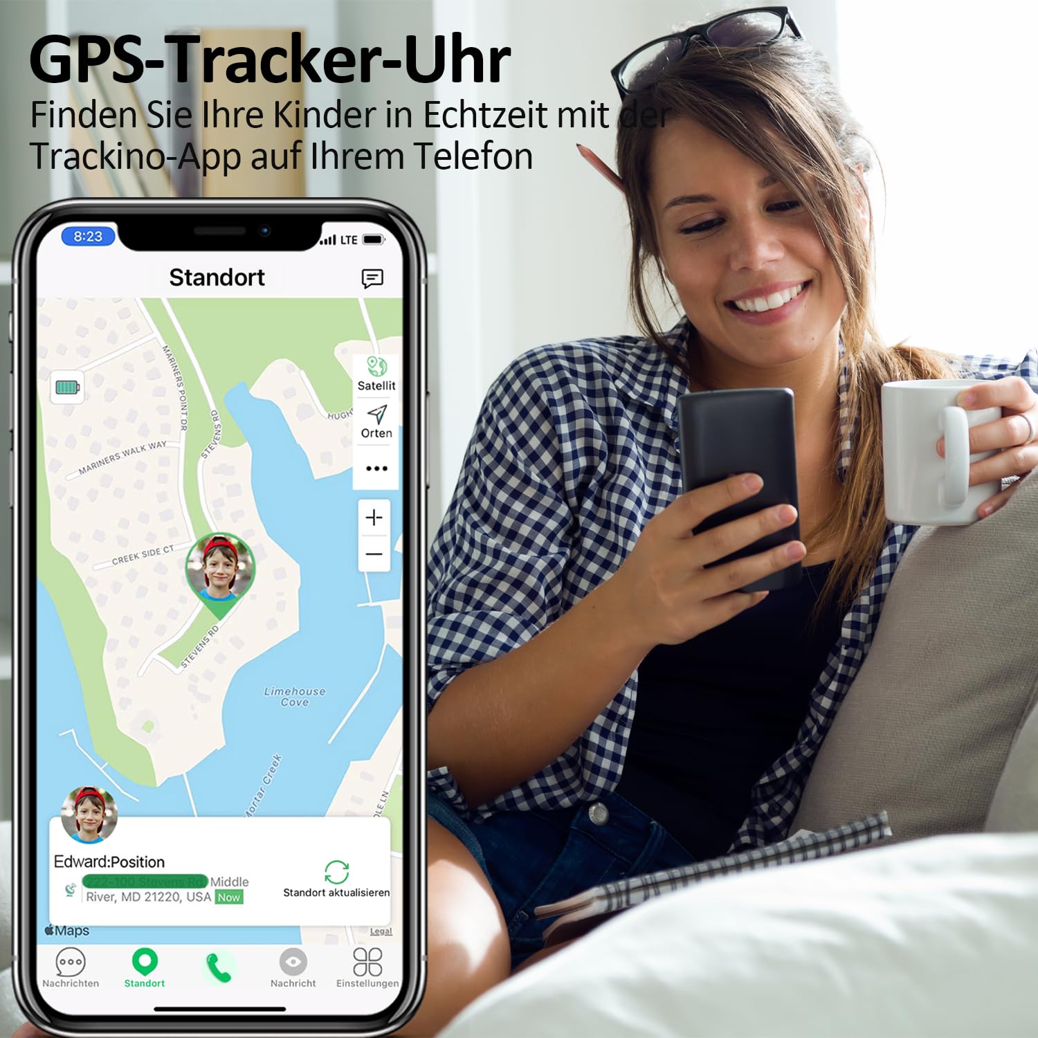 Easyfone Trackino KW2 Smartwatch für Kinder, Telefonuhr 4G mit Telefonanruf, Nachrichten, Eltern-App, SOS-Funktion, Kinder-GPS-Uhr mit Echtzeit-Ortung und Wasserdichtigkeit IP68