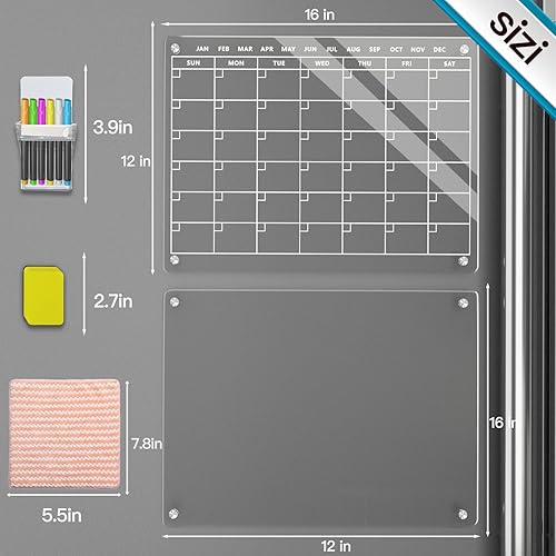 Miniatura 2 de Calendario mensual de acrílico magnético y tablero acrílico de notas para refrigerador, pizarra magnética de borrado en seco para refrigerador,