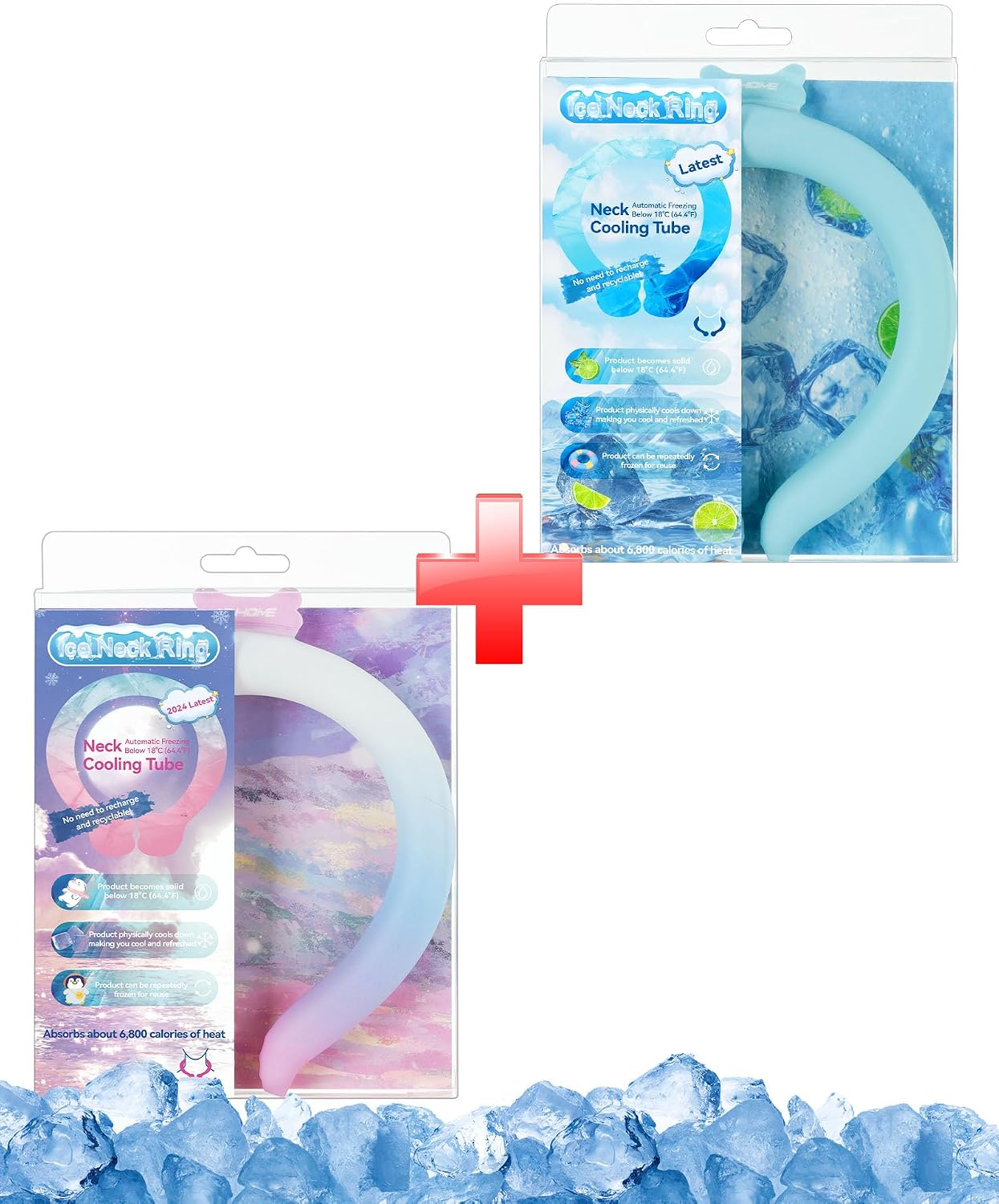 2 Pack Neck Cooling Tubes (Blue+ Gradient Pink)