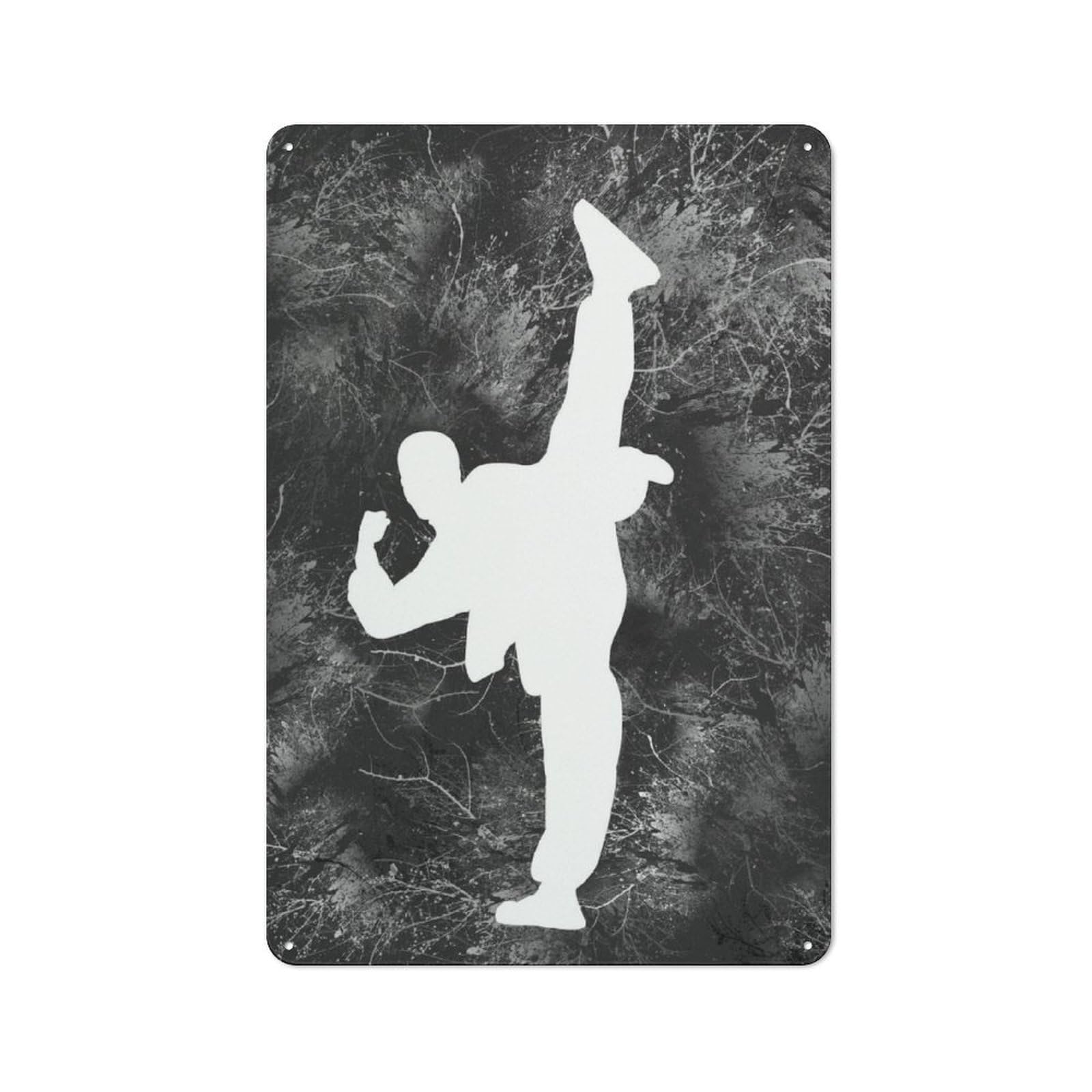 Junmoney Karate Silhouette Vintage Tin Sign 30X20cm With For Garage Wall, Suited To People Furnishing A Garage