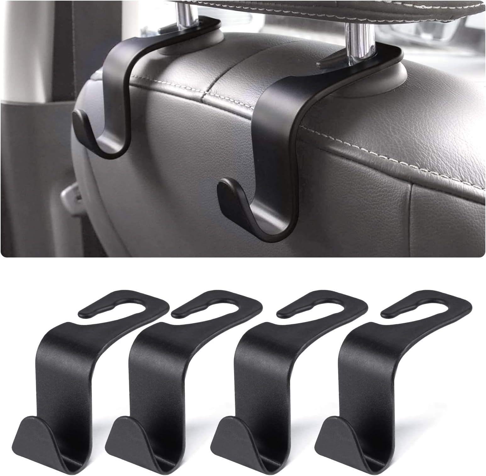 URAQT Auto Hooks, 4 Pack Car Storage Hooks Back Seat Headrest Hanger, Universal Car Handbag Hooks, Multifunctional Heavy Duty Storage Hooks for Auto Backseat