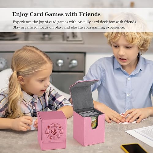 Miniatura 7 de Arkeiliy Cajas de cuero para tarjetas de cubierta de 100 + caja de almacenamiento de tarjetas para TCG CCG, funda de cuero sintético fuerte con imán