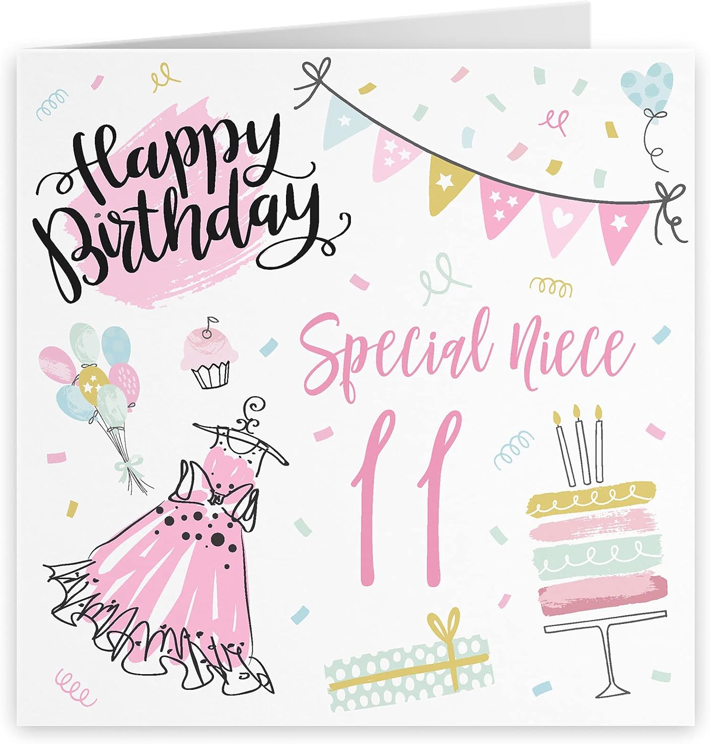 Hunts England, Large Niece 11th Birthday Card, Happy Birthday, Special Niece, 11, Party Collection, Large, 210 x 210 mm - Image 3