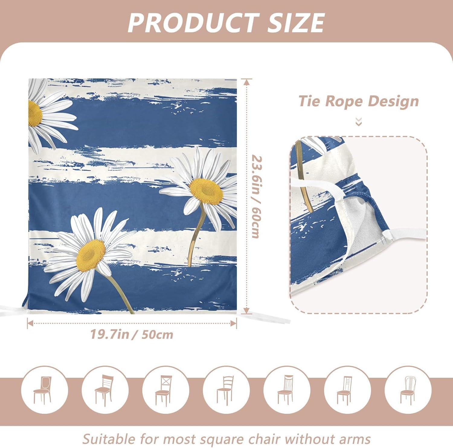 ALAZA Daisy Flowers Blue Stripes Chair Back Cover Set of 6, Washable Reusable Removable Chair Slipcovers Decorative Chair Cover for Home Kitchen Wedding Party