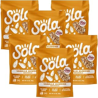 Sola Vanilla Almond Granola Cereal, Low Sugar, Low Carb, Keto Friendly, Gluten Free, 11 Oz (Pack of 6)
