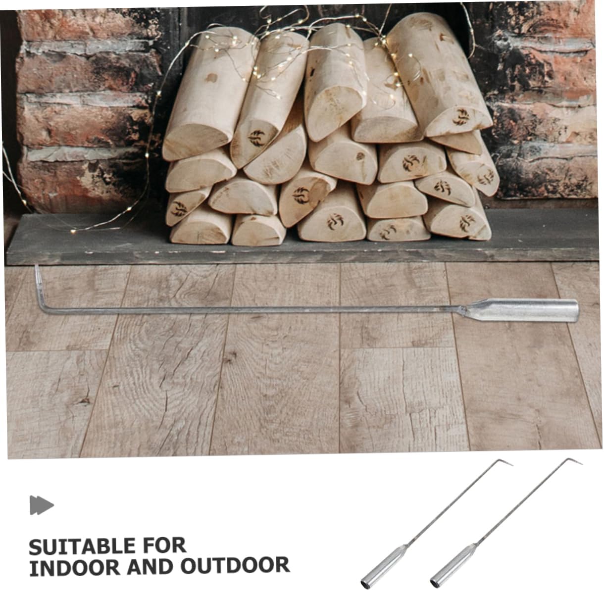 Outdoor Fire Pit Poker 5pc Heavy Duty Tools Set for BBQ Camping Long Stick Tongs Roll-up Door Hook Safe Design