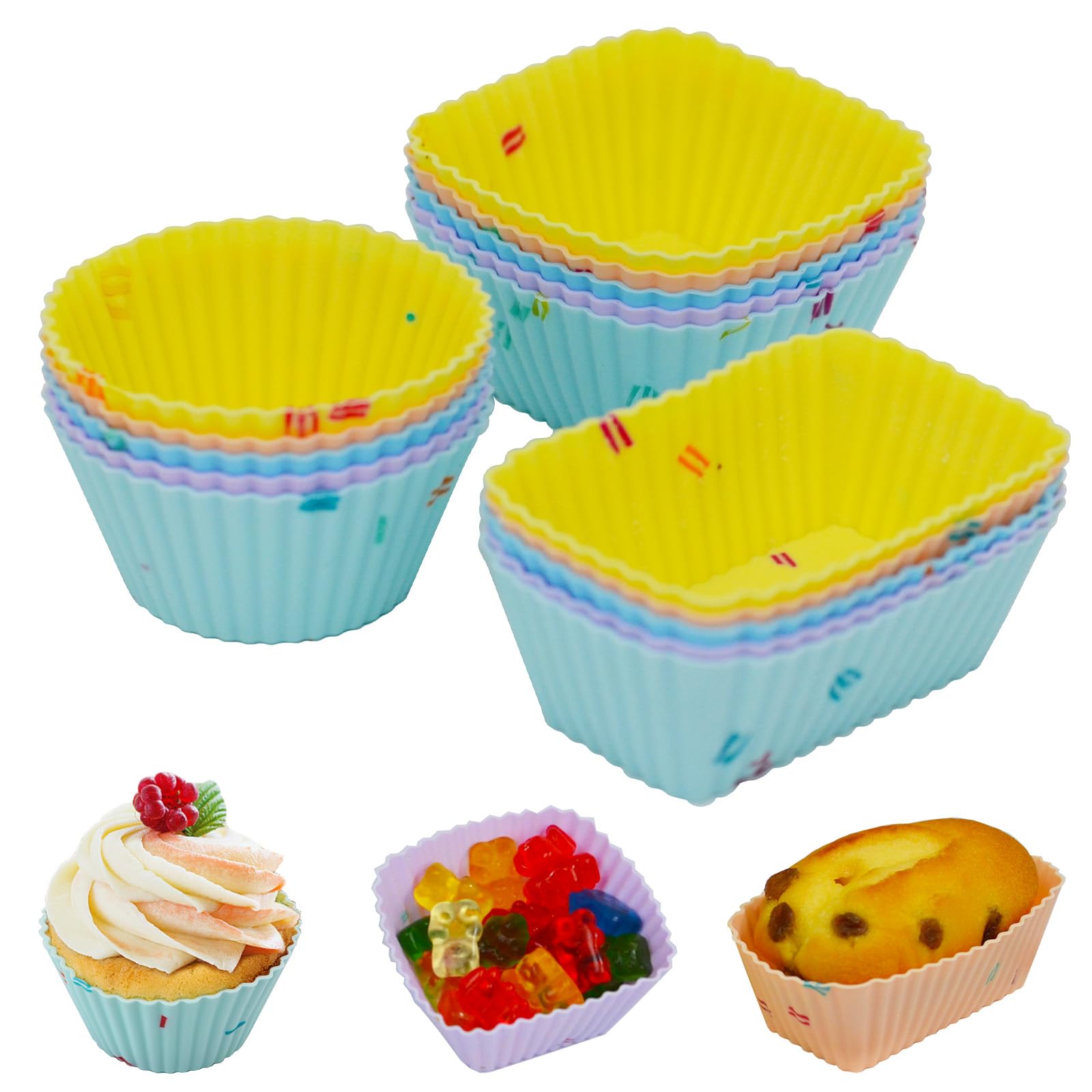 Mlying Silikon Backform Set 3 Stück Rundform Brotbackform Muffinform für Kuchen, Torten, Cupcakes, Torten, Quiche, Brownies, Muffins