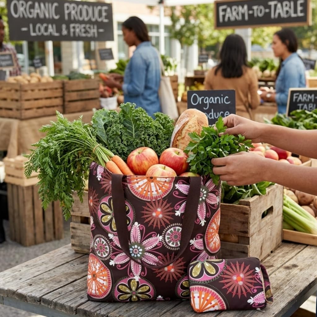 Kitchen Reusable Foldable Grocery Bags Folding Shopping Tote Bag with Zipper image 3