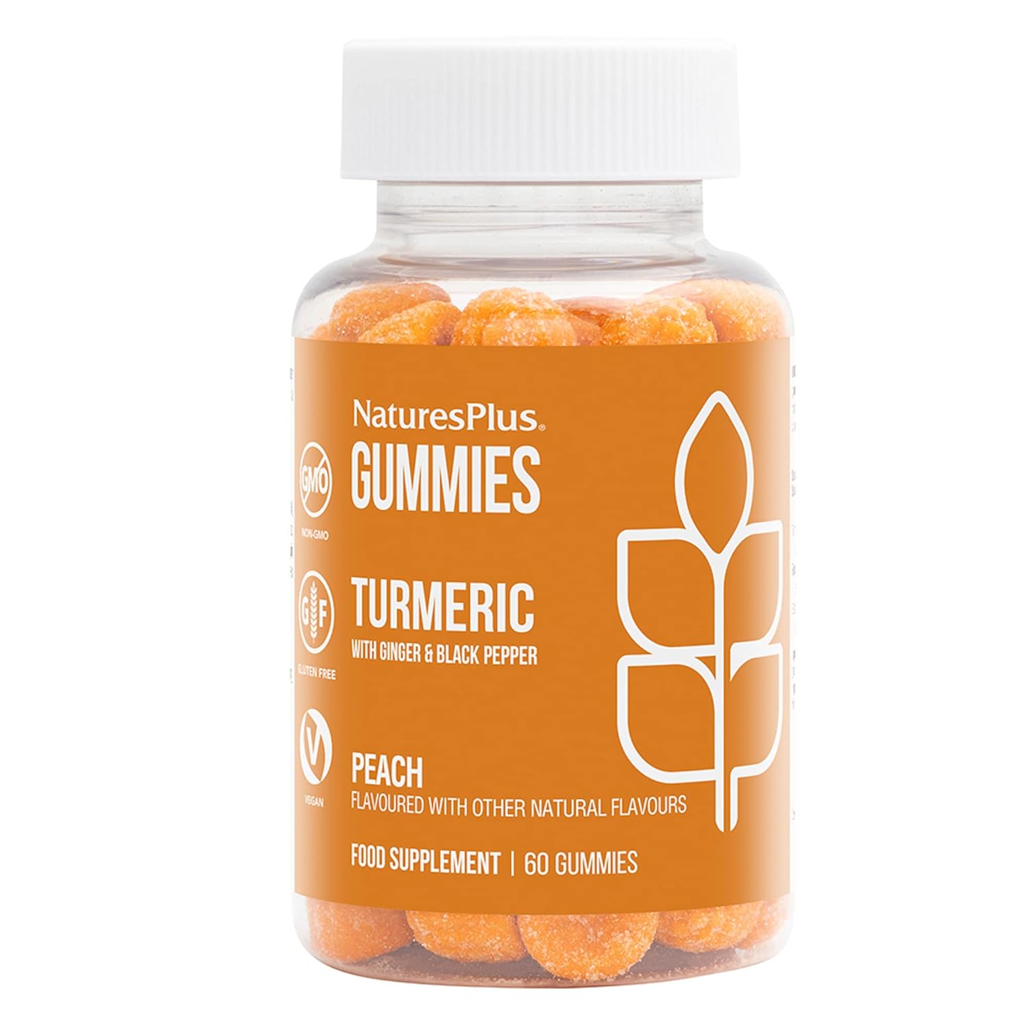 Gomas de Curcumina Turmeric da Natures Plus - 60 Gomas de Pêssego - Apoia a Saúde Articular, Digestiva e Cardiovascular - Vegano, Sem Glúten, Não-OGM - 30 Porções