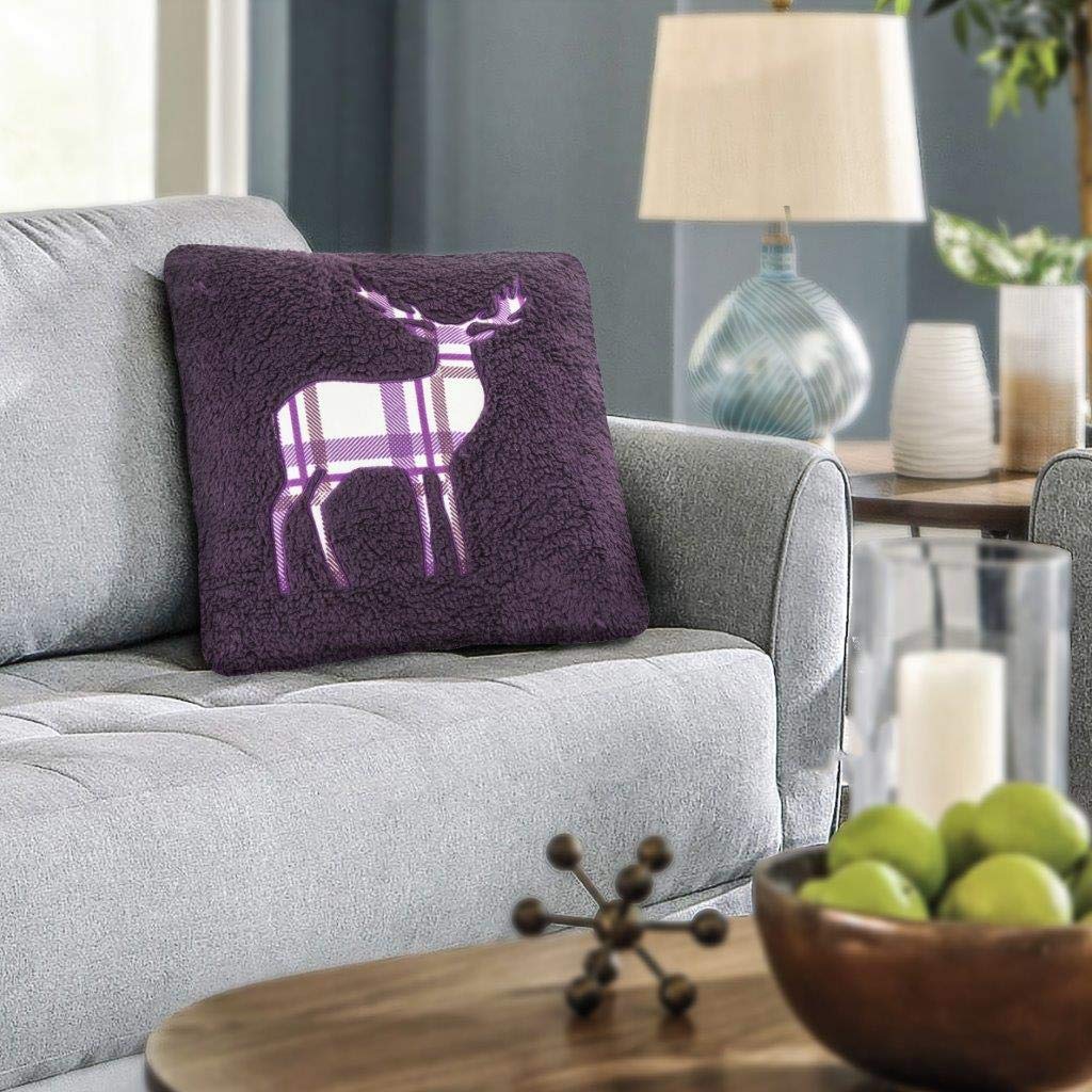 QM-Bedding® TEDDY FLEECE STAG EMBROIDERED Stylish Duvet Covers Quilt Covers Set Bedding Sets (Stag Purple/Aubergine, Cushion Cover 18" x 18")