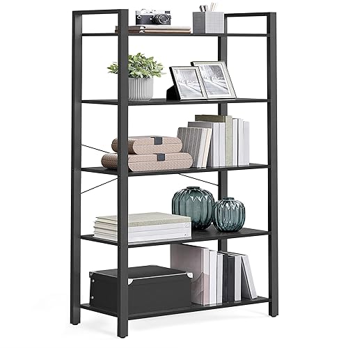 5-Tier Bookshelf, Bookcase with Steel Frame, Book Shelf for Living